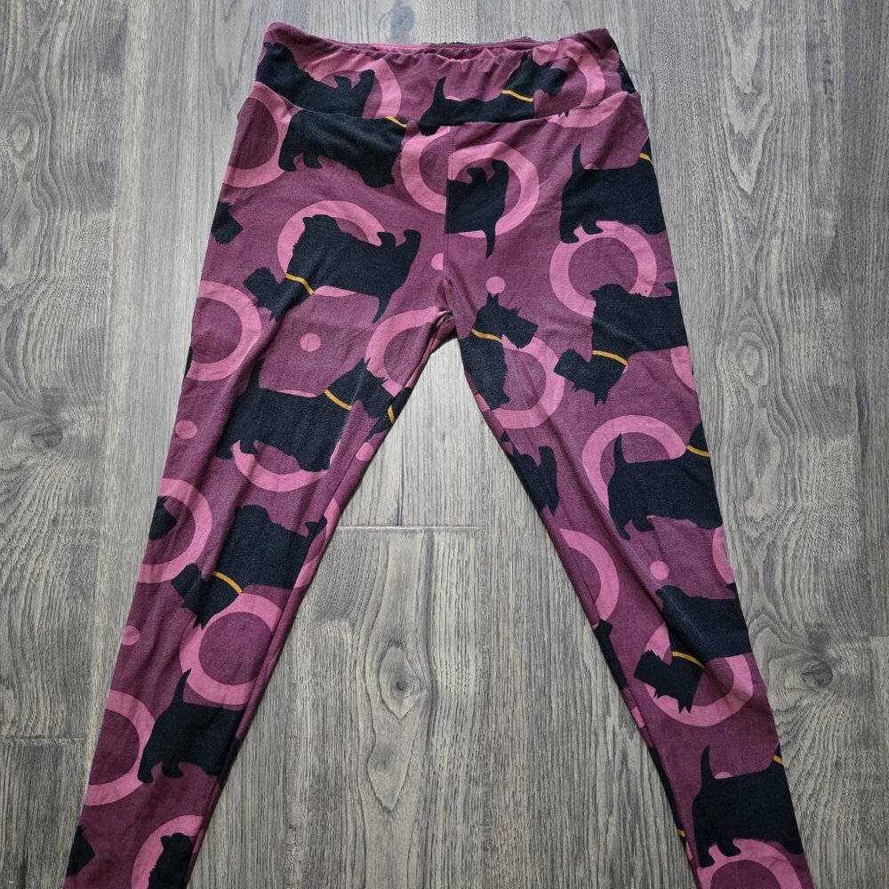 LuLaRoe Leggings - Scottie Dog Print on Burgundy Background (Tall & Curvy)
